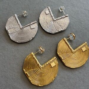Gold & Silver Textured Disc Drop Earrings - Women Jewelry